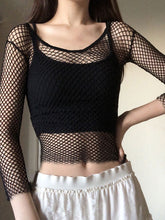 Crop-Top aus langärmligem Netzstoff